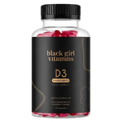 Black Girl Vitamins front bottle showing product and gluten-free benefit