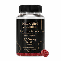 Black Girl Vitamins front packaging showing bottle and passion fruit flavor benefits