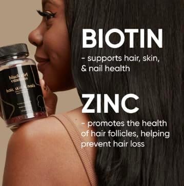 Black Girl Vitamins supplement facts label close-up showing biotin 6000 mcg and zinc