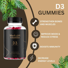 Black Girl Vitamins vitamin D3 bottle close-up highlighting mood and immunity support