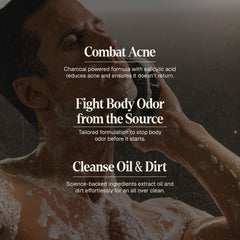 Black Wolf close-up label highlighting salicylic acid and charcoal ingredients benefits