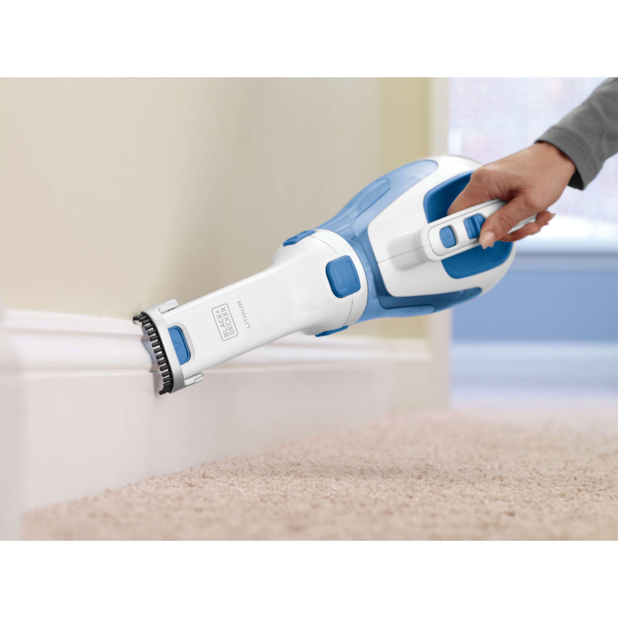 BLACK+DECKER jack plug charger attached, convenient recharging shown
