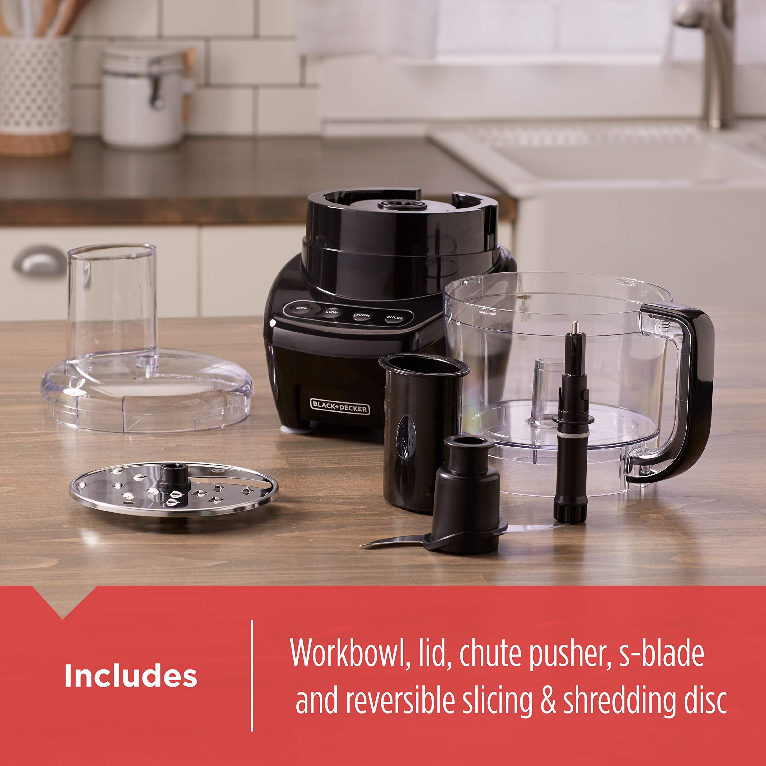 BLACK+DECKER work bowl filled with chopped vegetables demonstrating 8-cup capacity