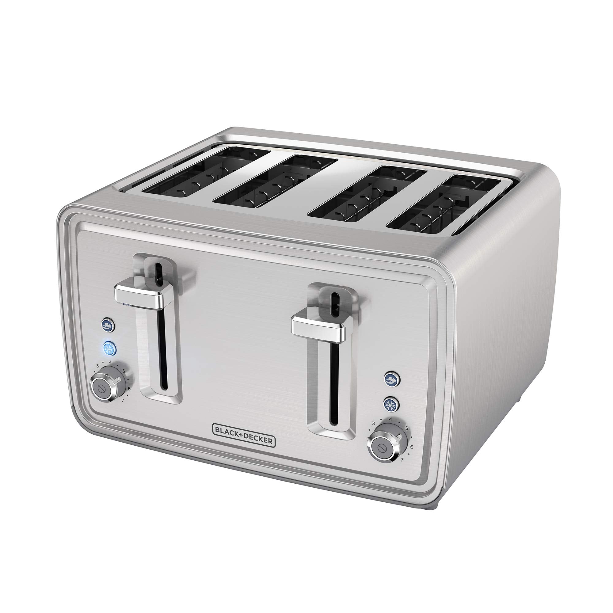 BLACK+DECKER front view showing 4-slice capacity and stainless finish for family breakfasts