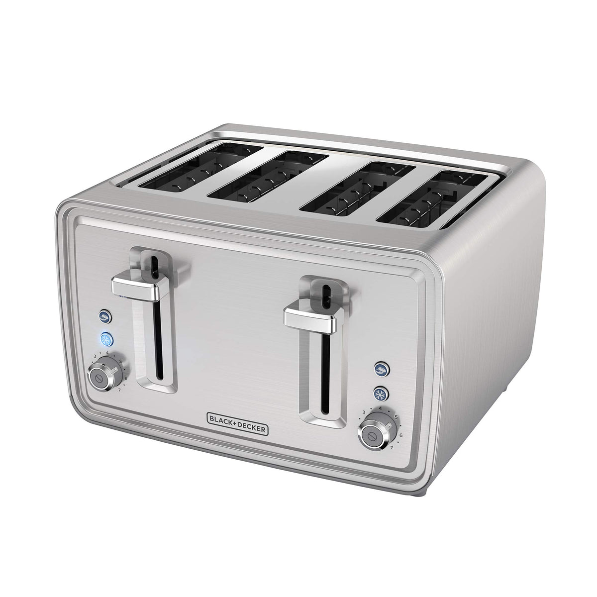 BLACK+DECKER front view showing 4-slice capacity and stainless finish for family breakfasts