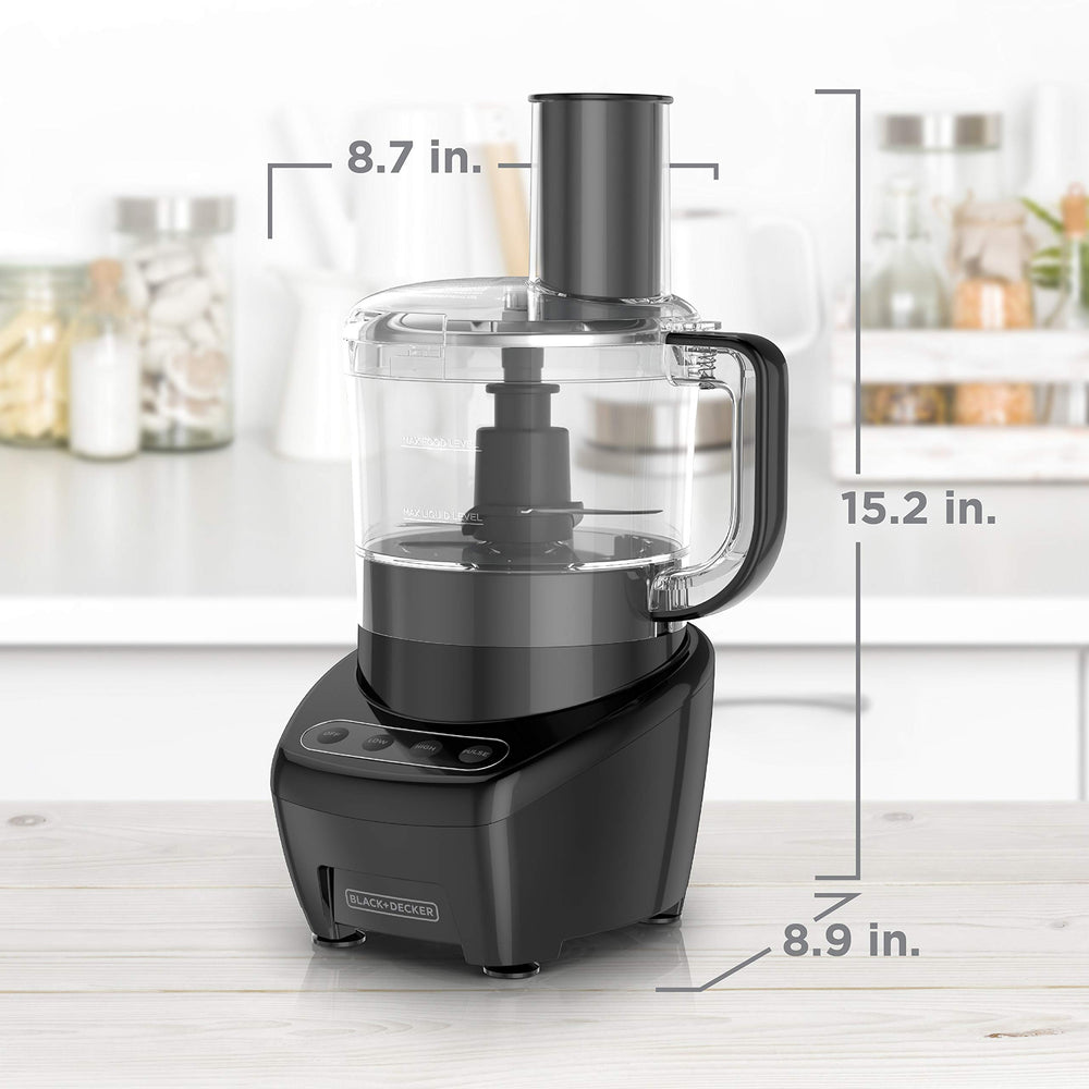 BLACK+DECKER food processor in use chopping vegetables showing faster meal prep