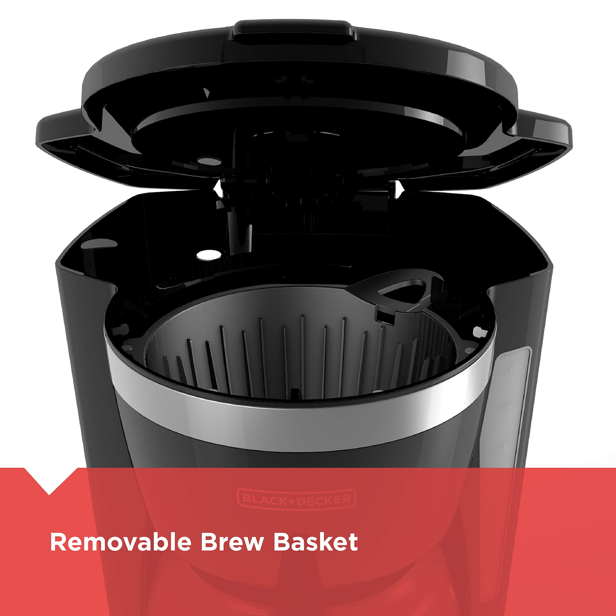 BLACK+DECKER clear measurement markings on carafe for precise water-to-coffee ratios
