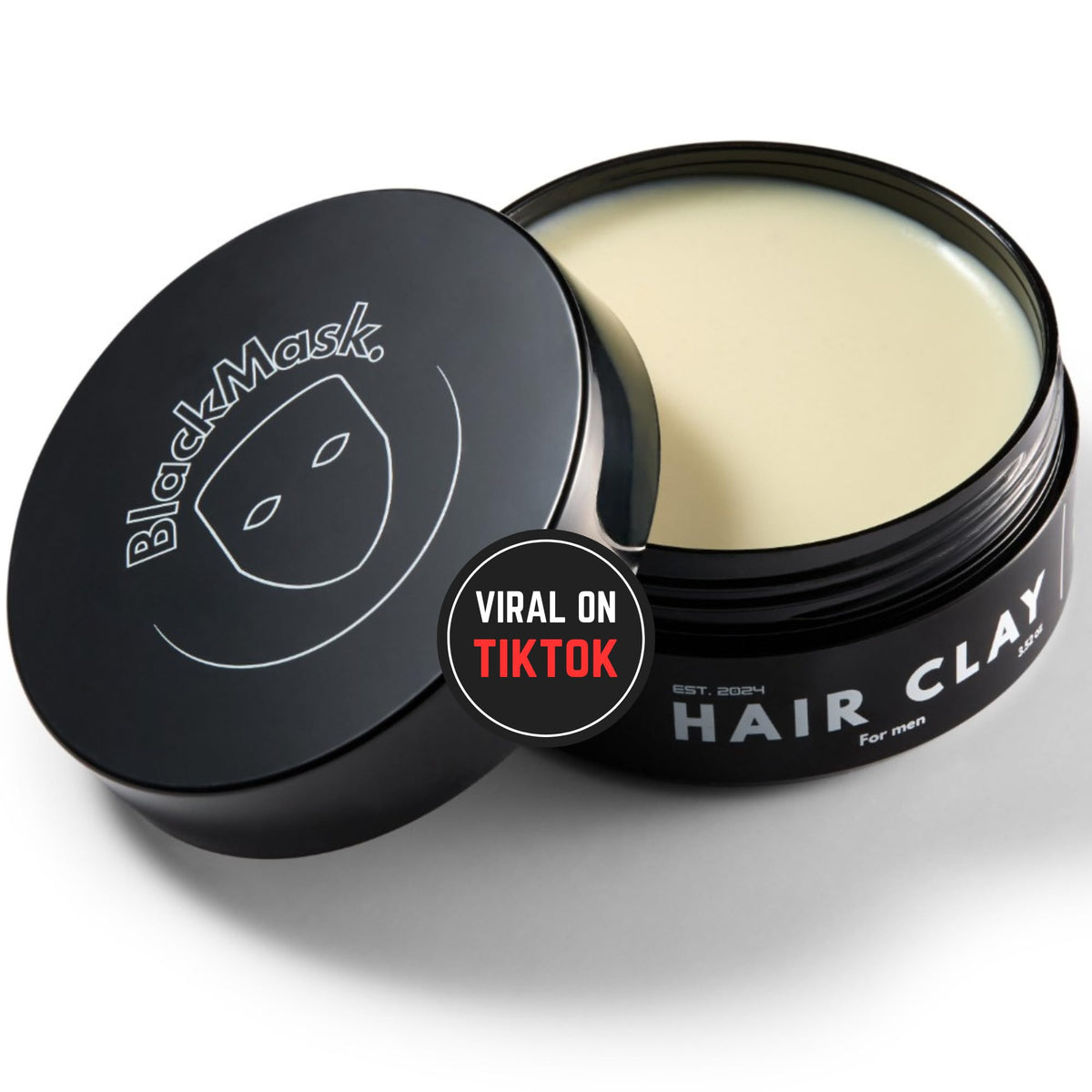 BlackMask front packaging showing brand and matte clay tub for reliable styling