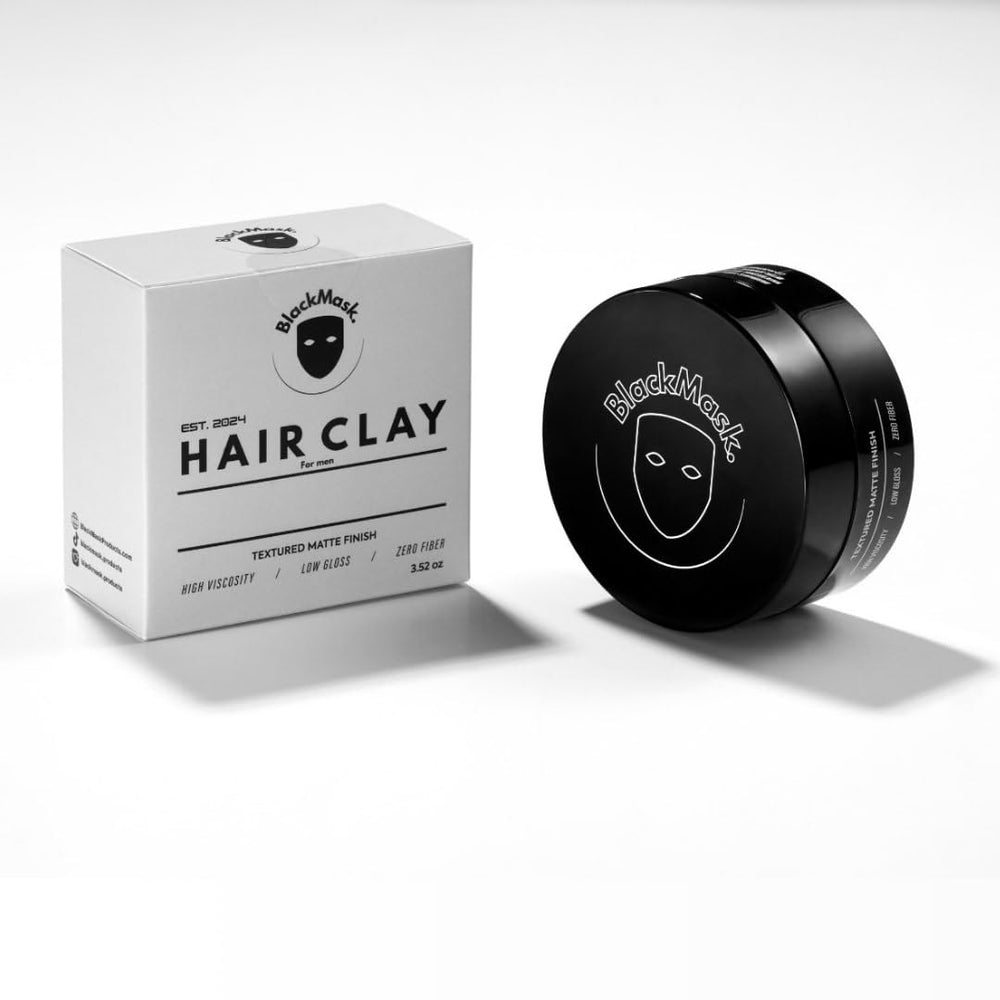 Side label on BlackMask tub showing product information and user-friendly benefits