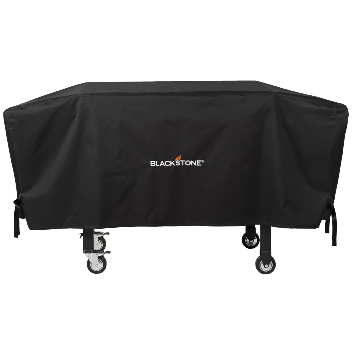 Blackstone front view cover fitted on 36 inch griddle protecting from weather