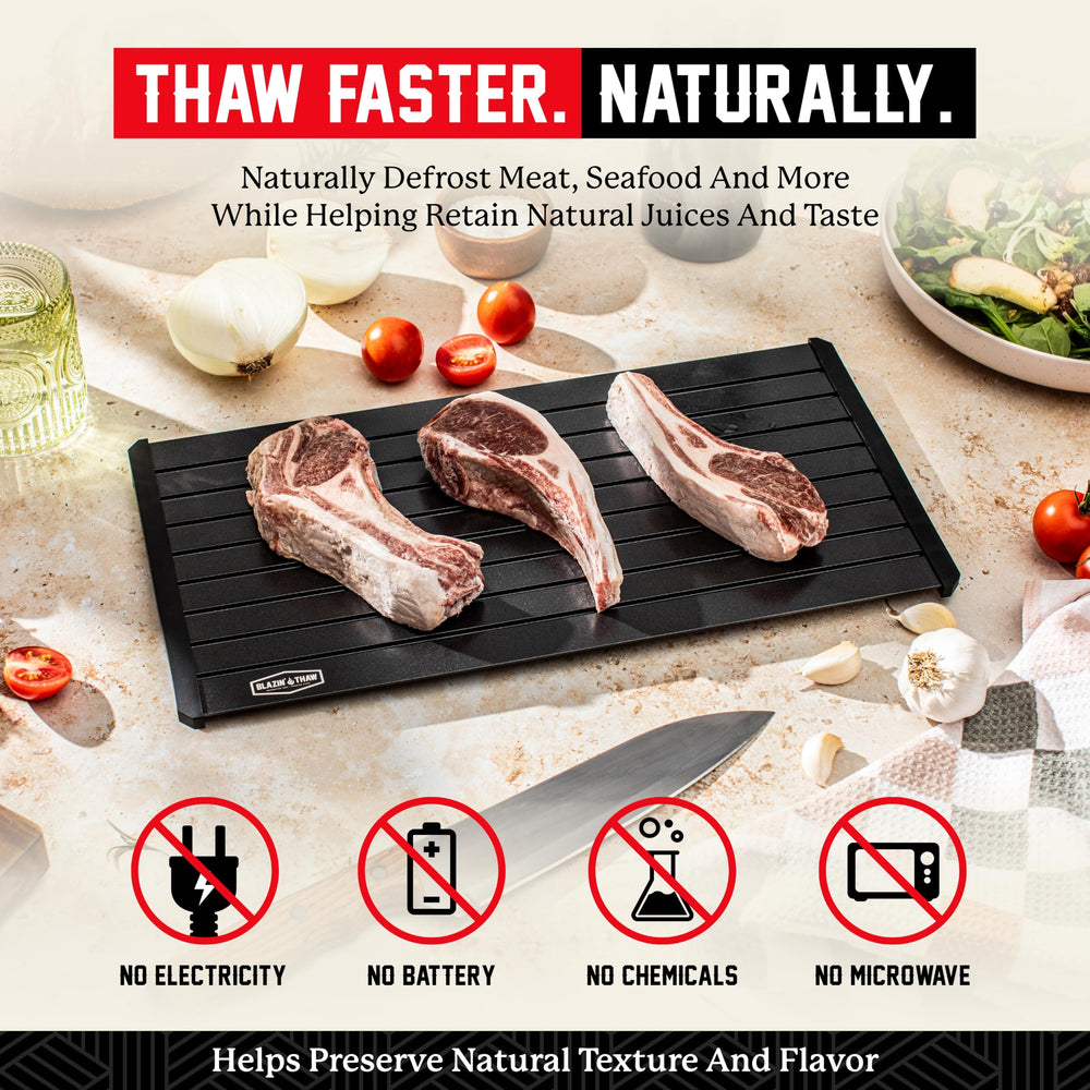 BLAZIN' THAW with family-size steak demonstrating large-capacity thawing