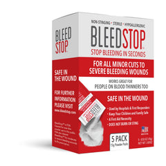 BleedStop front packaging showing 5-pack, reliable bleeding control