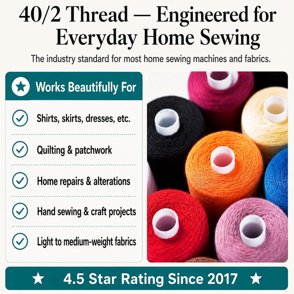 BlesSew spool beside ruler showing 1000 yards length for long-lasting use