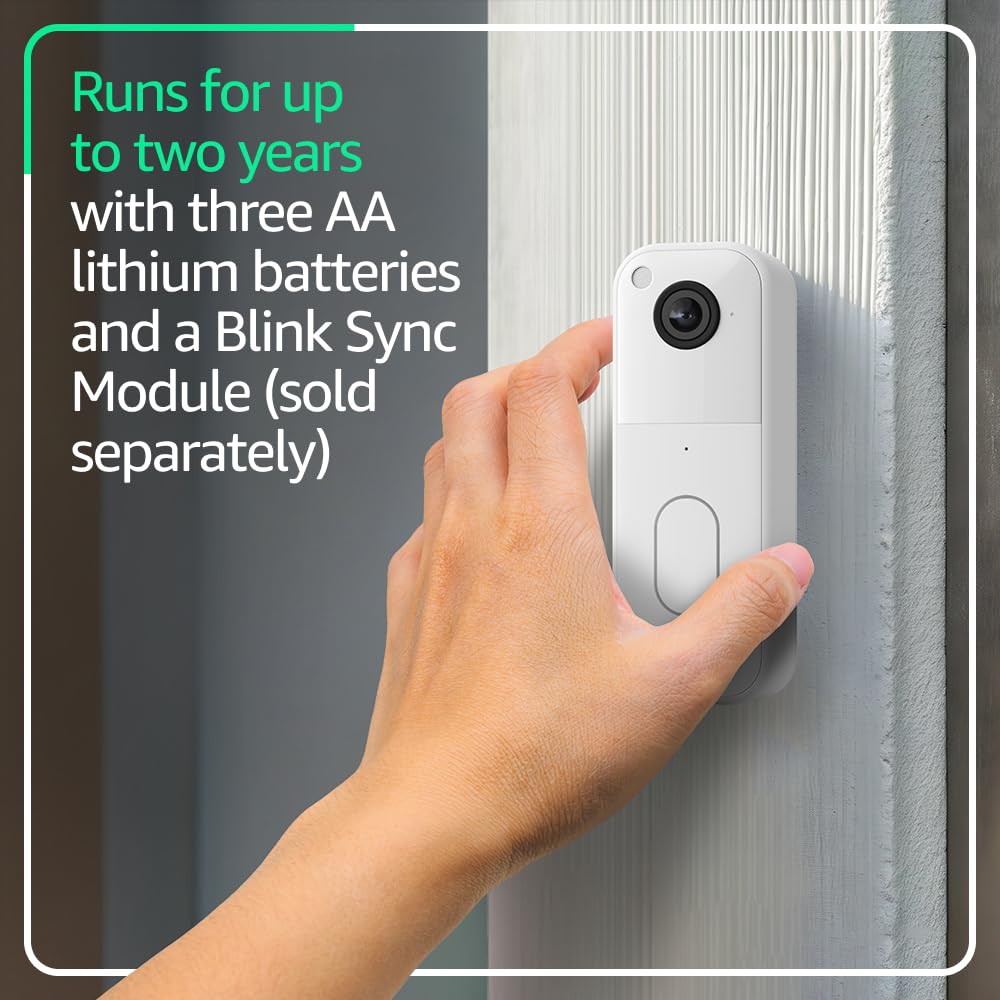 Blink doorbell mounted on a porch showing easy wire-free installation benefit