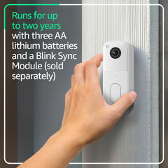 Blink doorbell mounted on a porch showing easy wire-free installation benefit