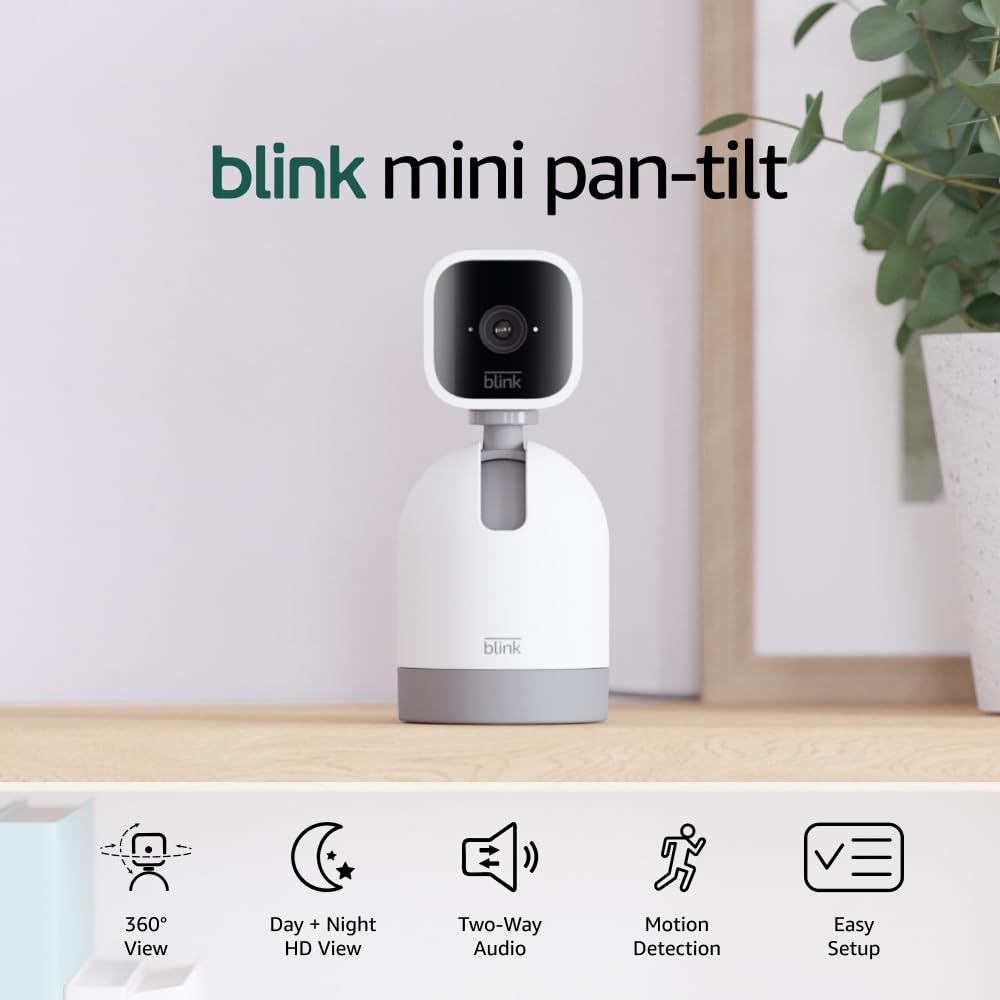 Blink Mini close-up of lens and pan-tilt mount, highlighting precise movement