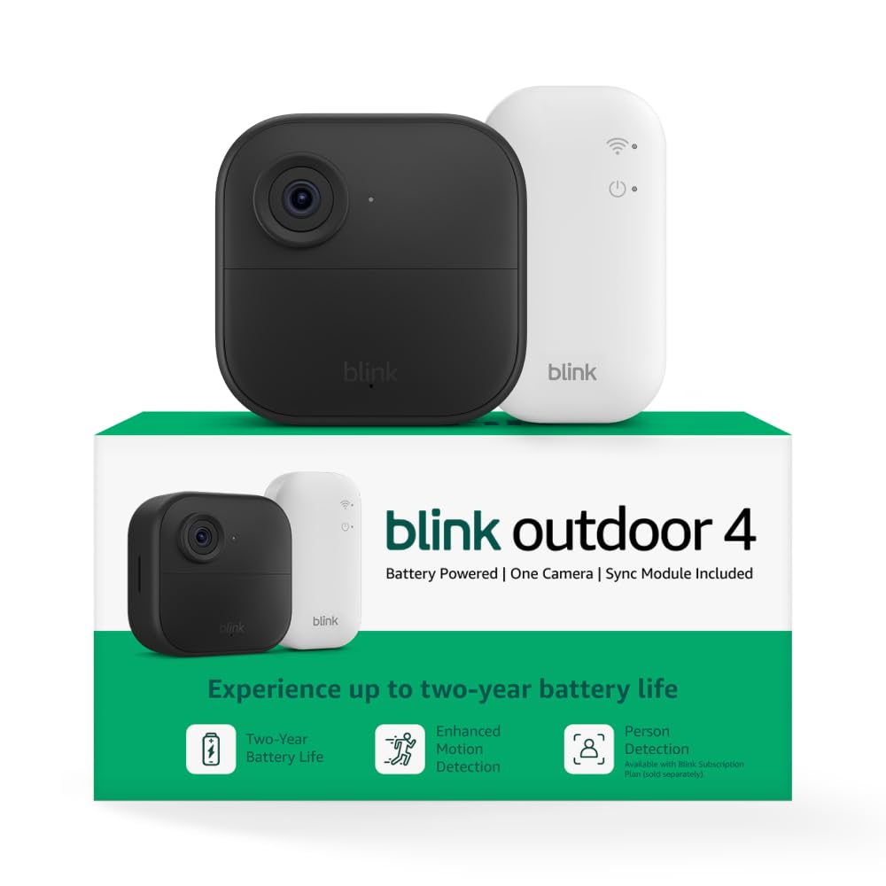 Blink Outdoor 4 front view showing compact housing and quick setup benefit