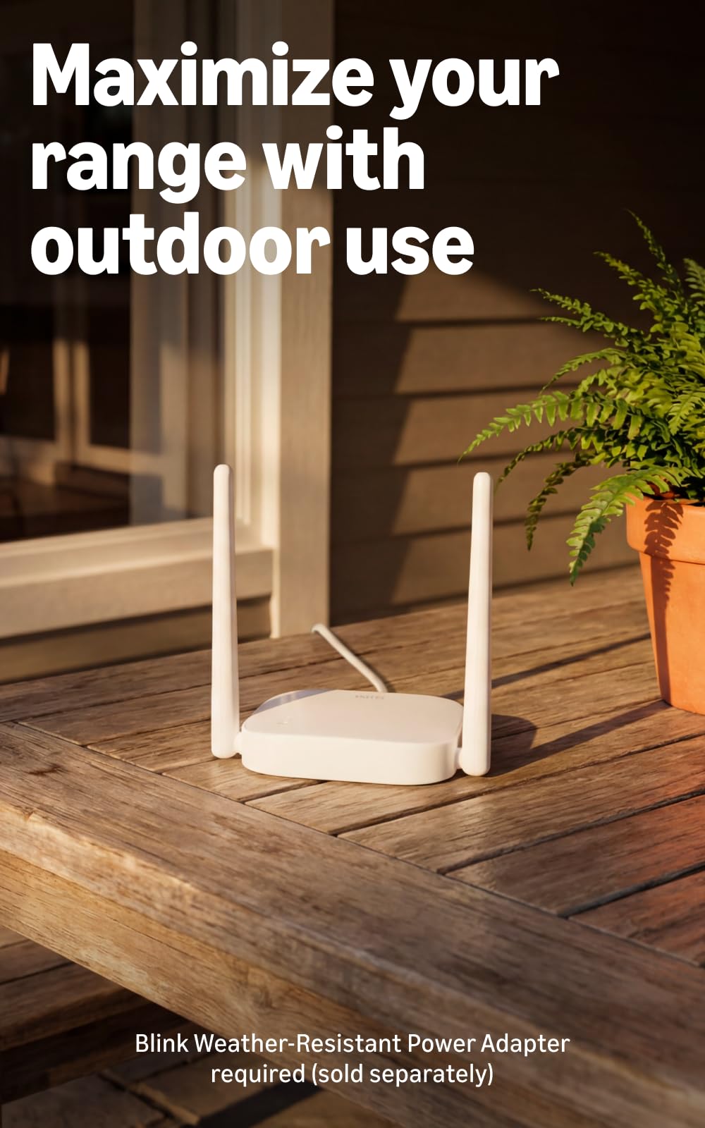Blink Sync Module XR+ mounted outdoors with camera, demonstrating extended range