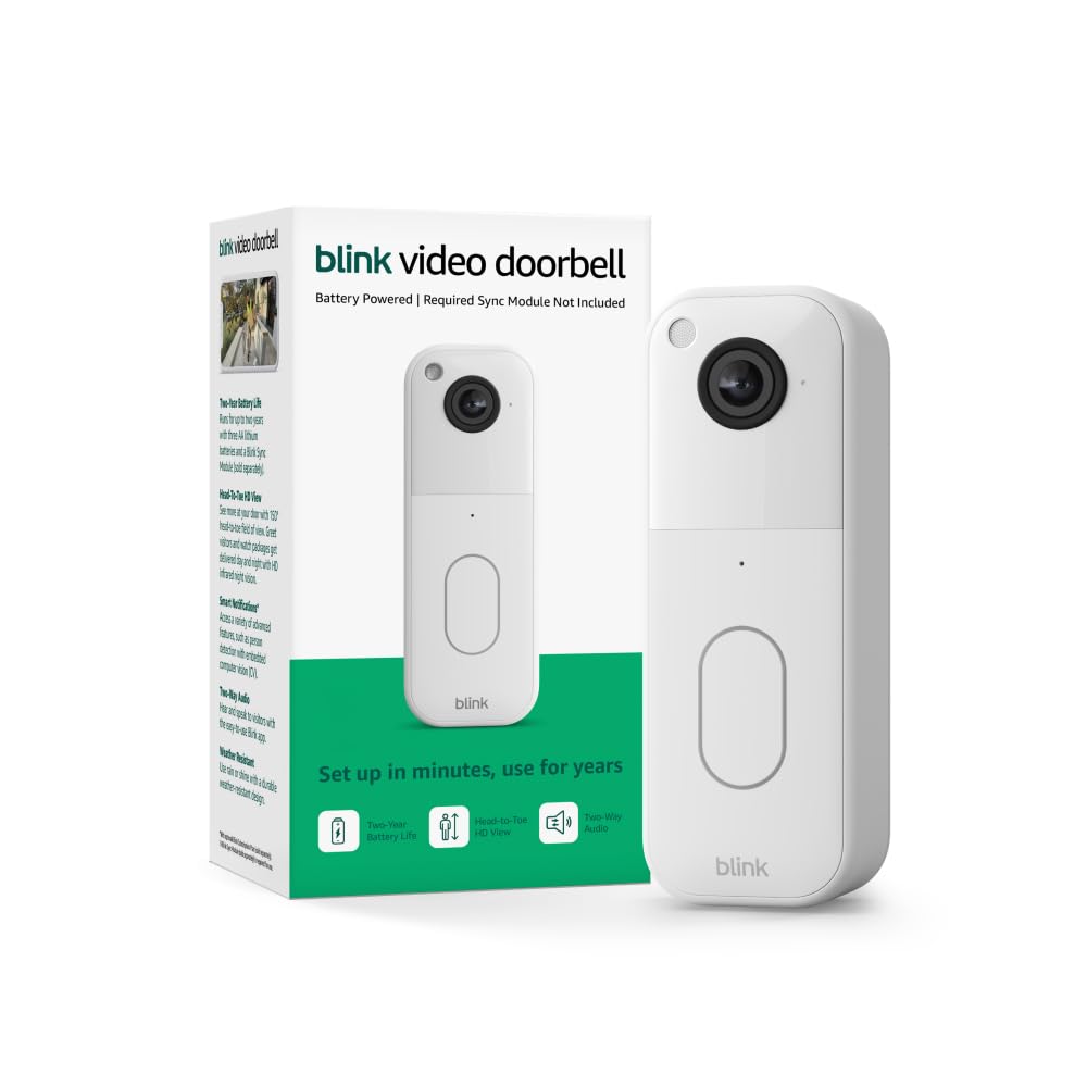 Blink Video Doorbell front view showing full-height camera for clearer monitoring