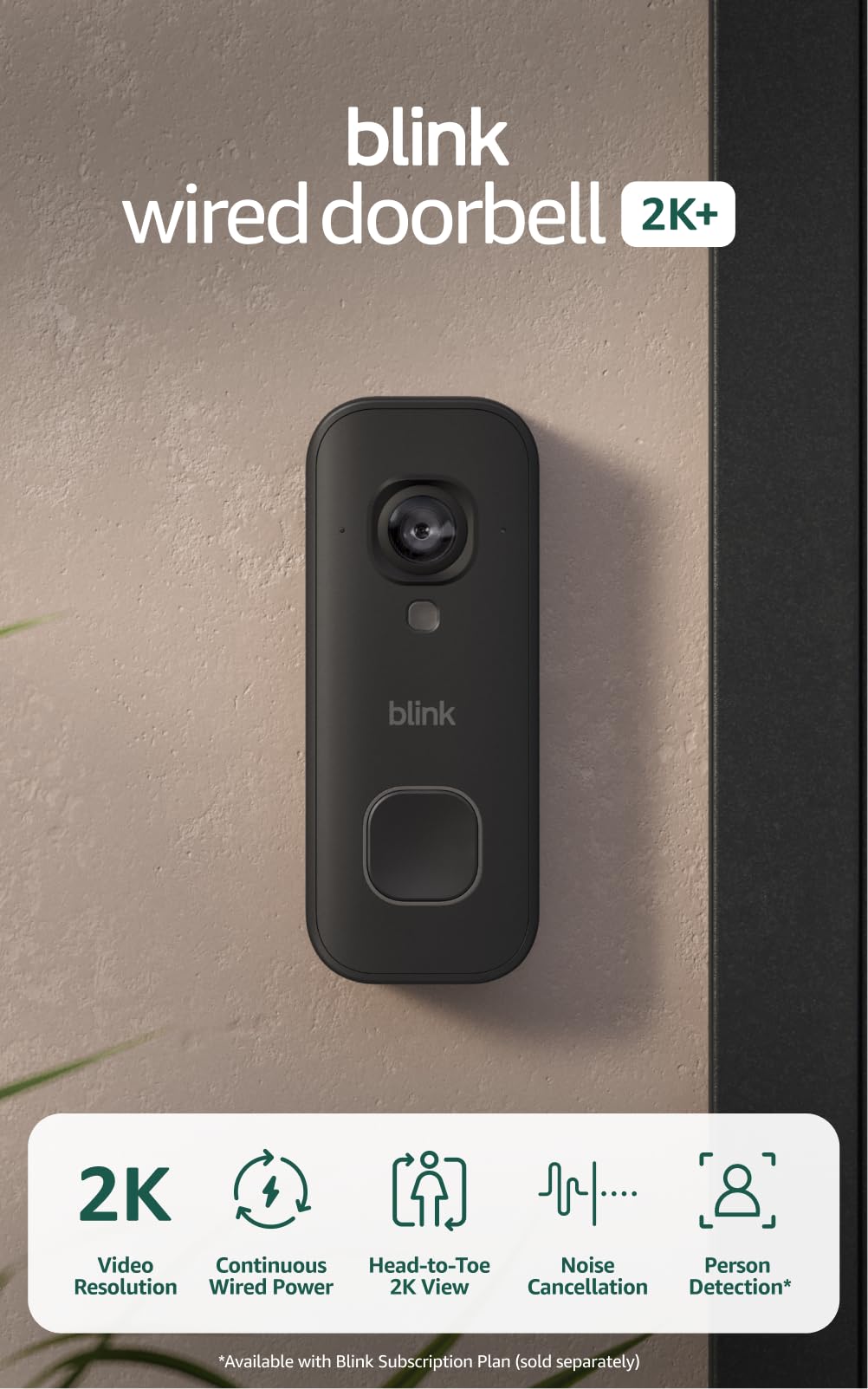 Blink Wired Doorbell 2K+ side profile highlighting slim design and durable build