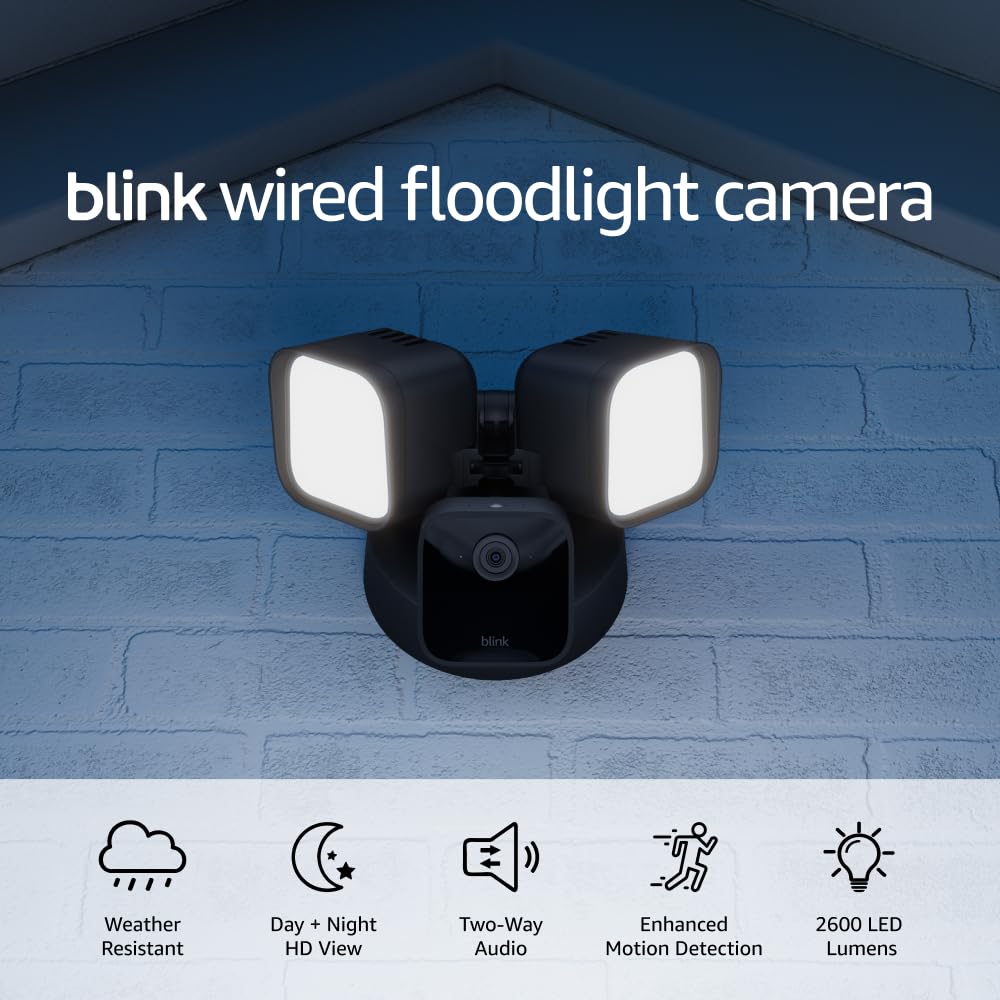 Blink floodlight lighting beam illuminating driveway for improved nighttime visibility