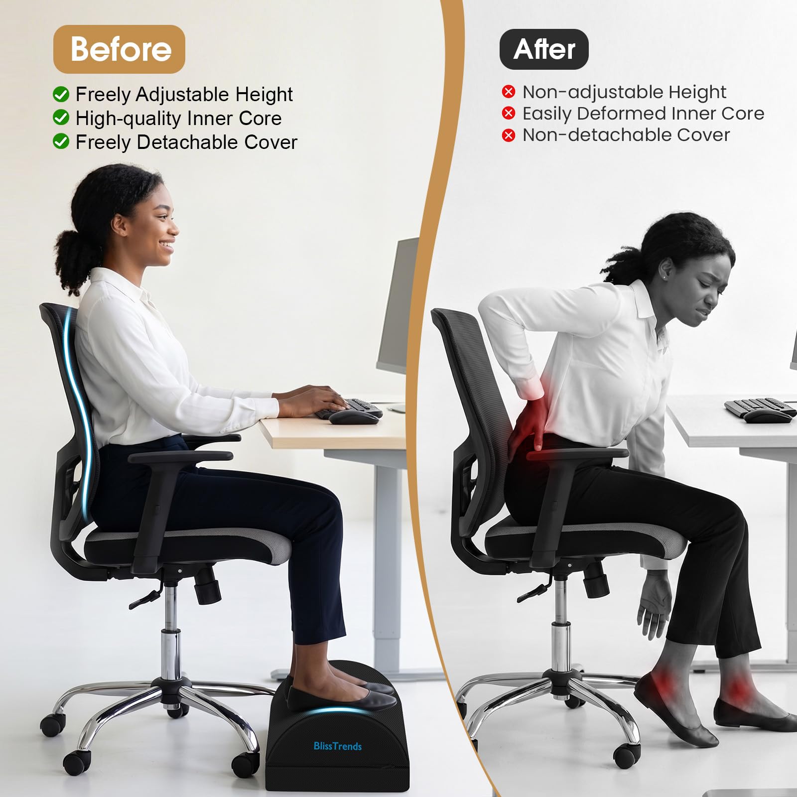 BlissTrends foot rest in office setting improving seated comfort at a desk