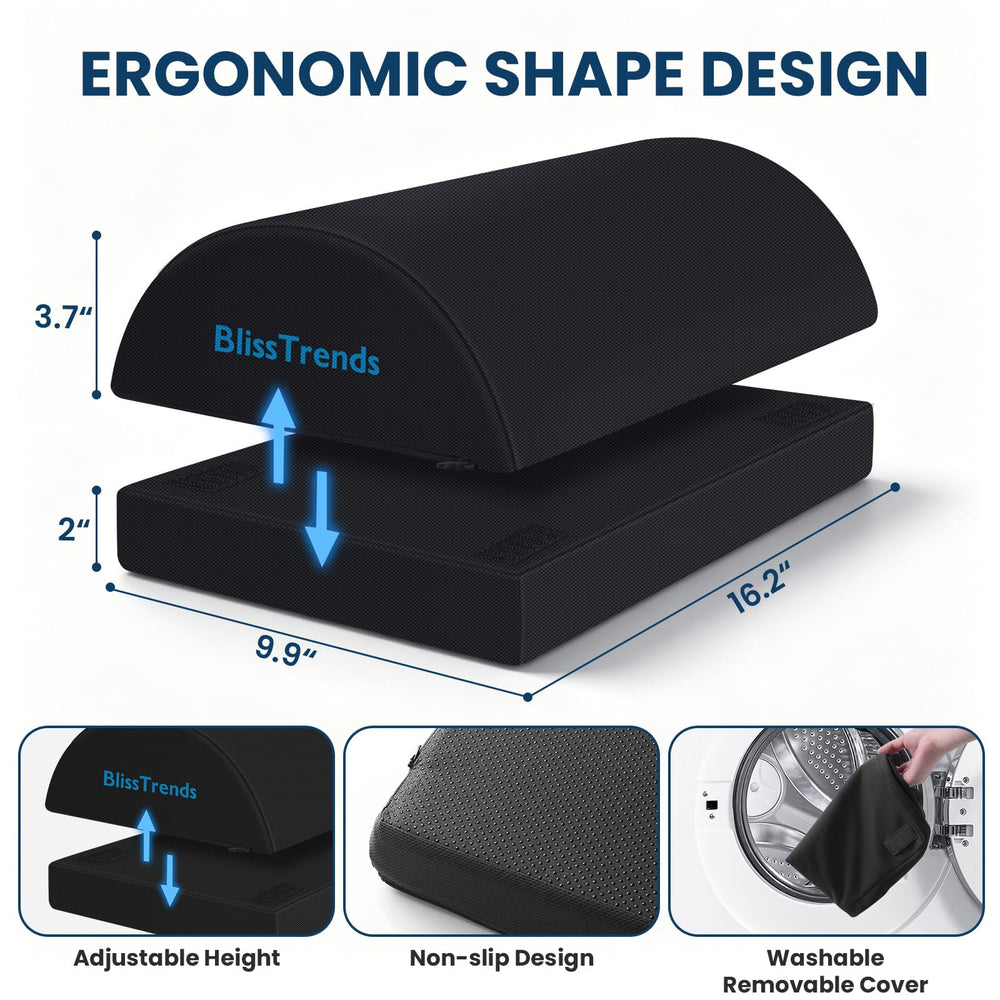 BlissTrends foot rest layered detail illustrating adjustable two-height setup benefits