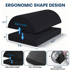 BlissTrends foot rest layered detail illustrating adjustable two-height setup benefits