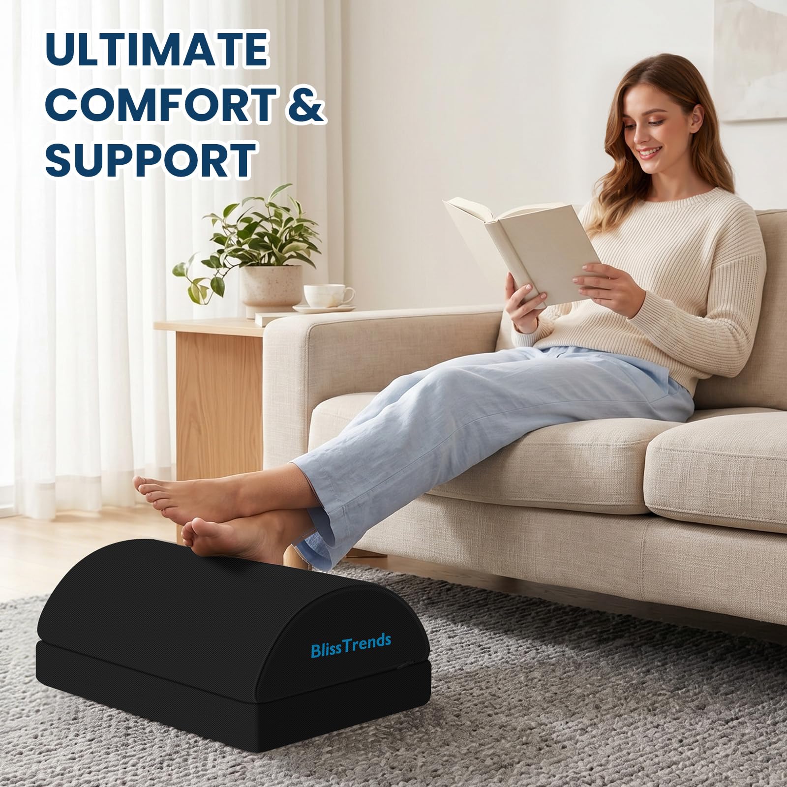 BlissTrends foot rest on airplane seat demonstrating portable travel comfort