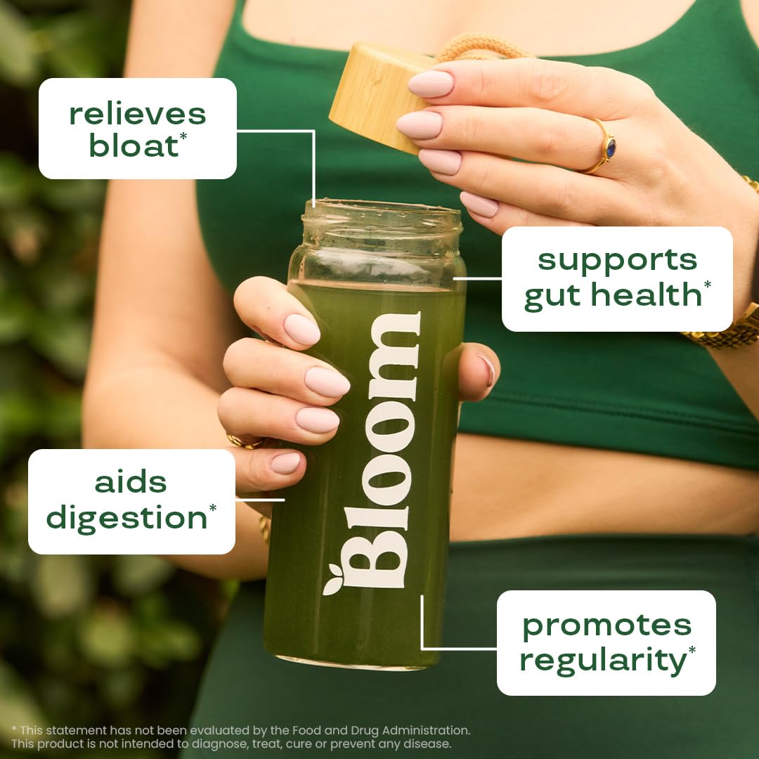 Bloom Nutrition mixed into a glass of water demonstrating quick dissolve and great taste