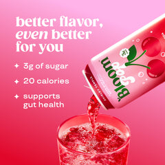Bloom Nutrition pouring Shirley Temple soda into glass with visible bubbles and refreshment