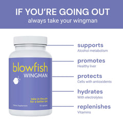 Hand holding one Blowfish Wingman packet illustrating travel-ready convenience