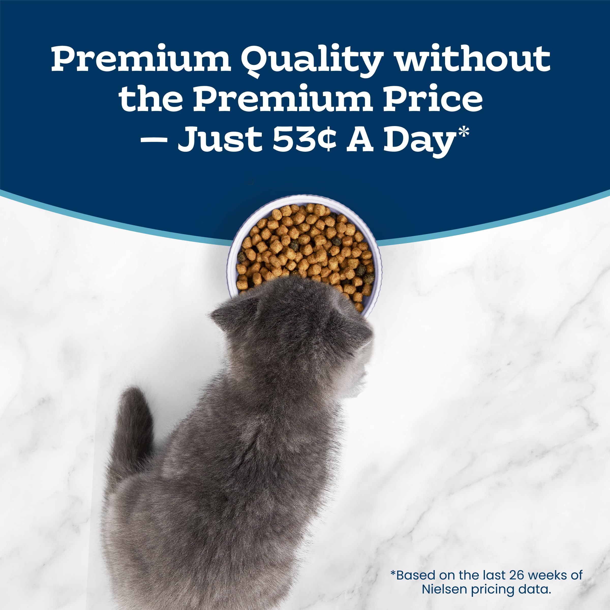 Open 7 lb Blue Buffalo bag with kibble spilling, showing serving readiness