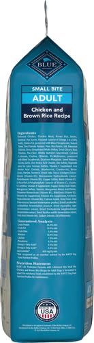 Blue Buffalo bag held to show 15 lb scale for portion guidance