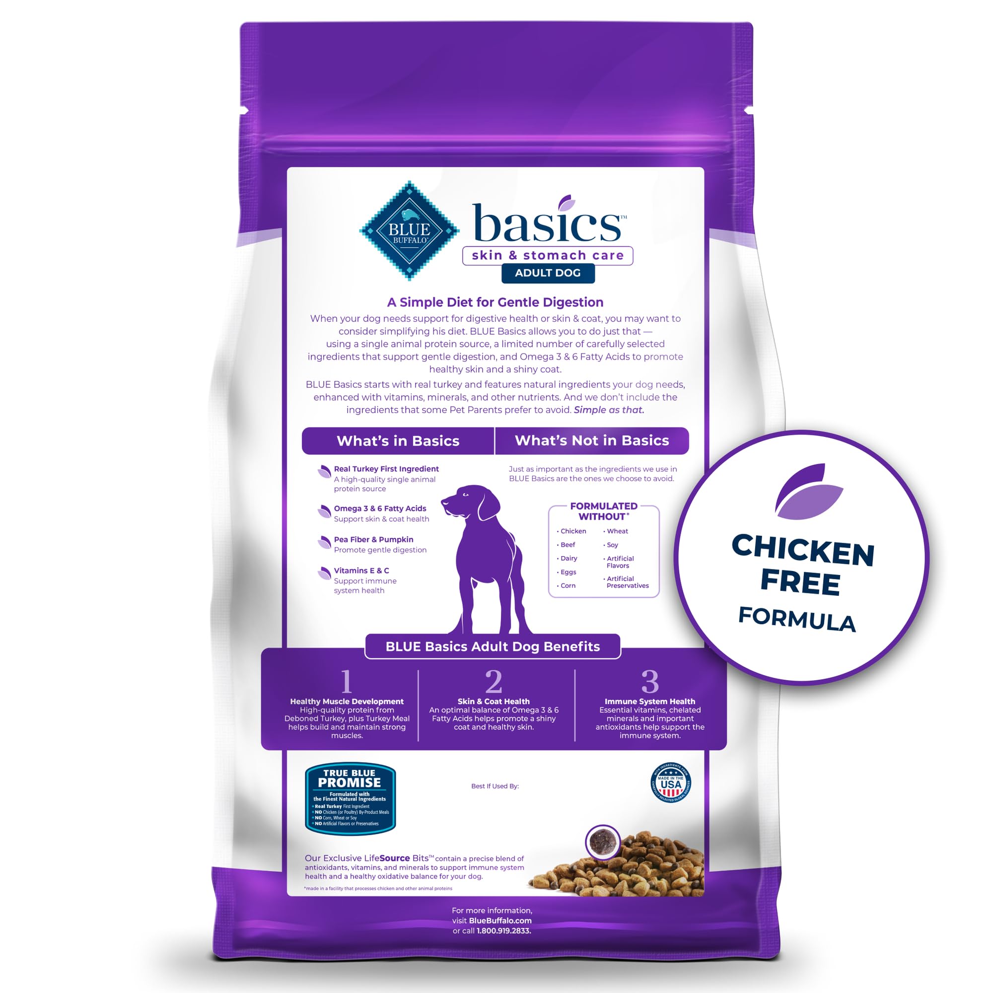 Close-up of Blue Buffalo basics kibble texture highlighting digestibility