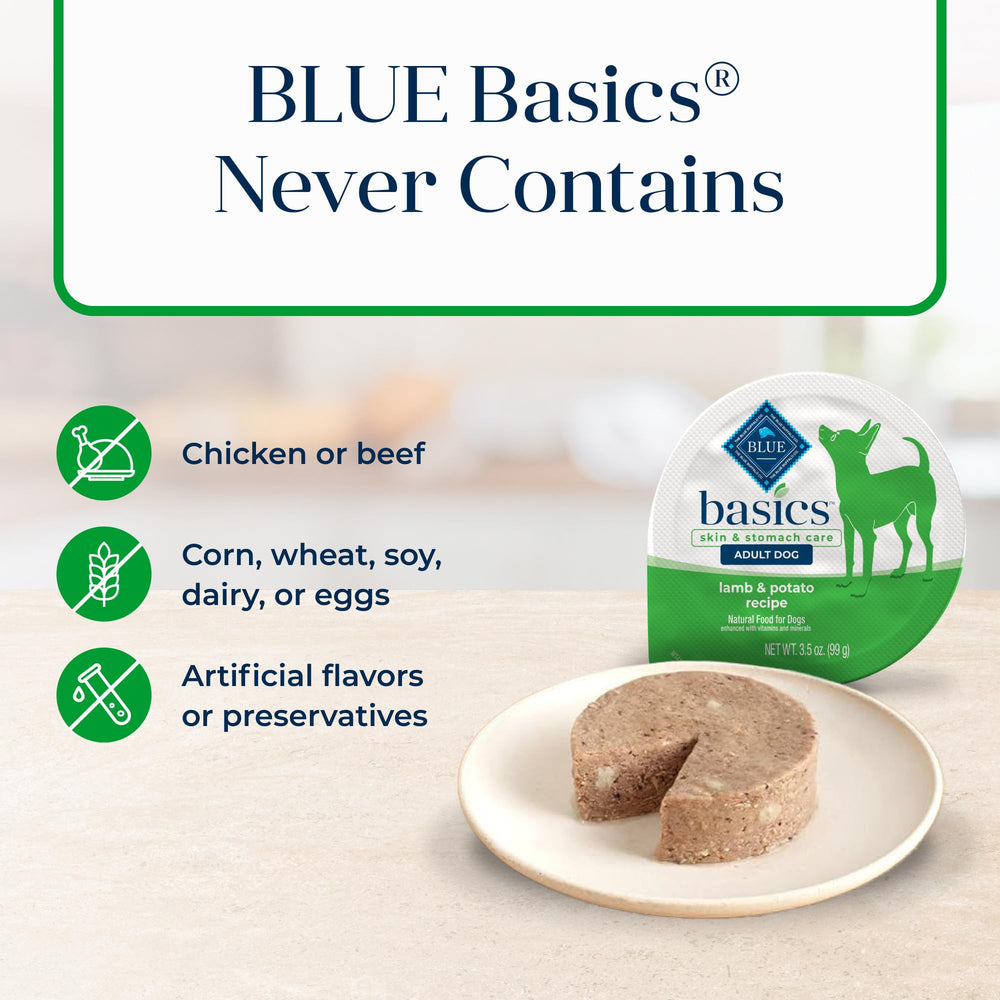 Blue Buffalo basics 3.5 oz cup in hand showing small-breed portion size