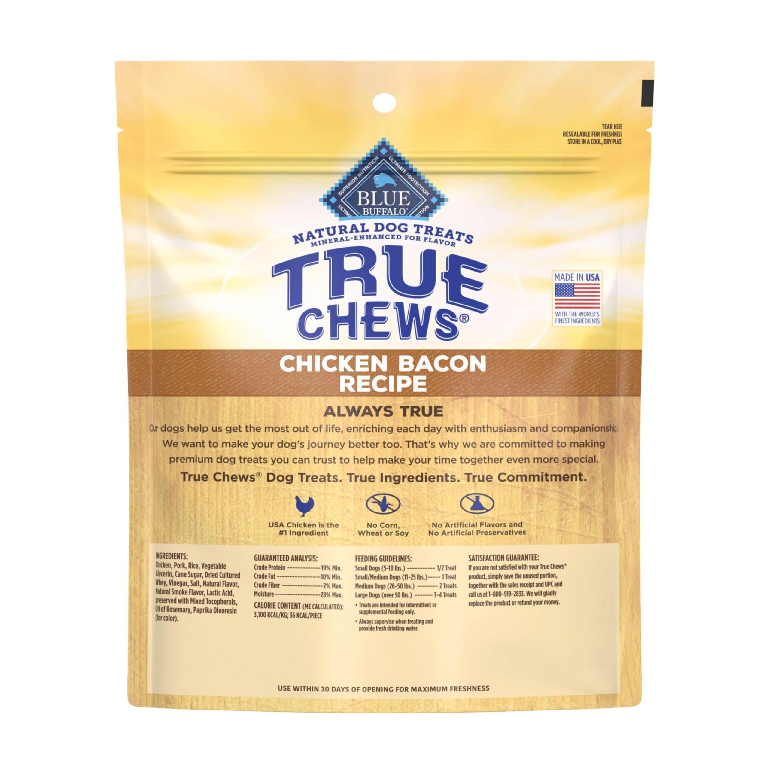 Blue Buffalo close-up of chicken bacon treats highlighting texture