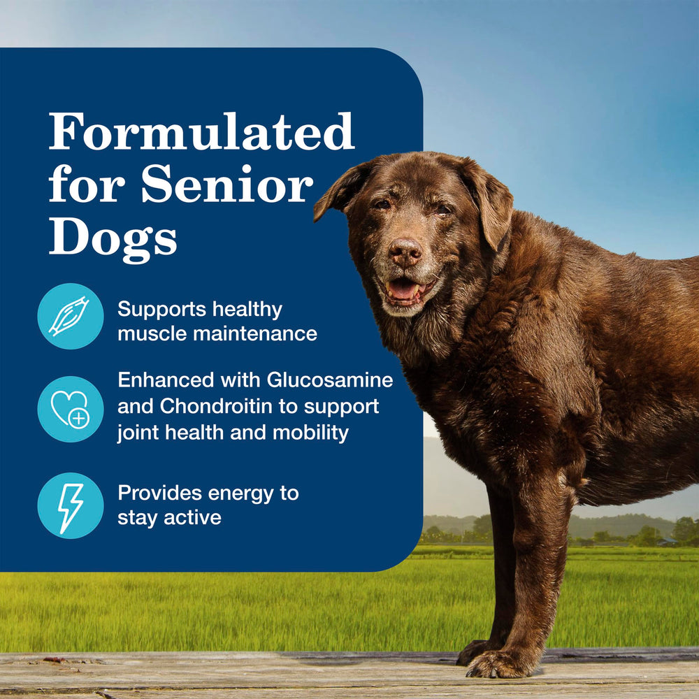 Blue Buffalo close-up of feeding guidelines to help portion senior dogs