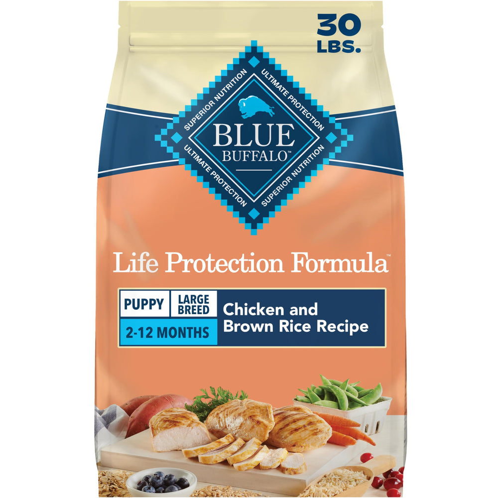 Blue Buffalo front packaging showing 30 lb bag and key benefits