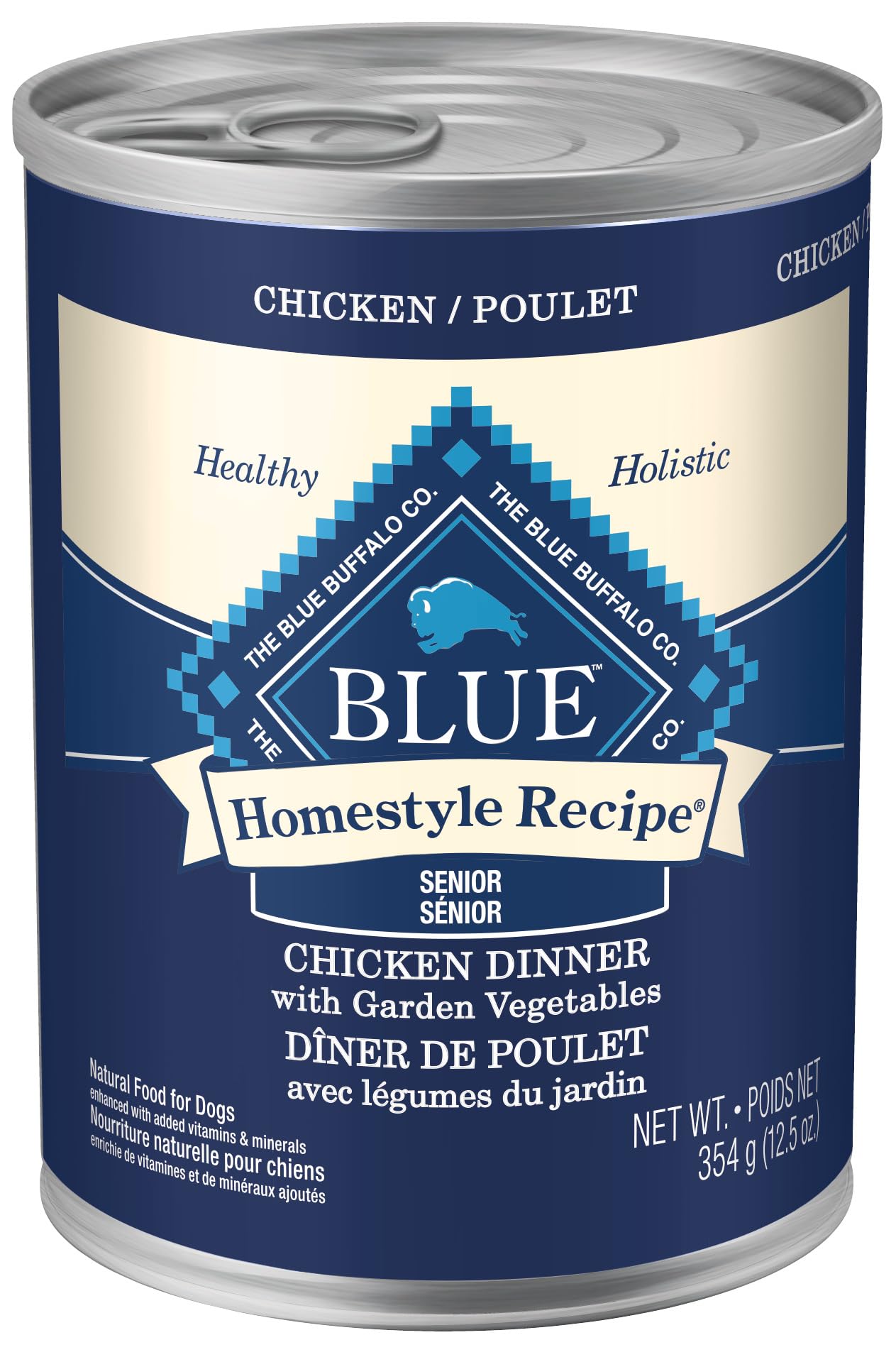 Blue Buffalo front packaging showing product name and senior formula benefits