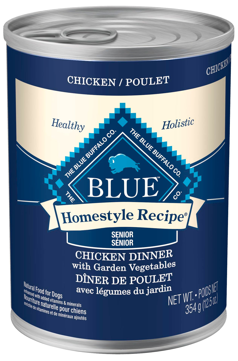 Blue Buffalo front packaging showing product name and senior formula benefits