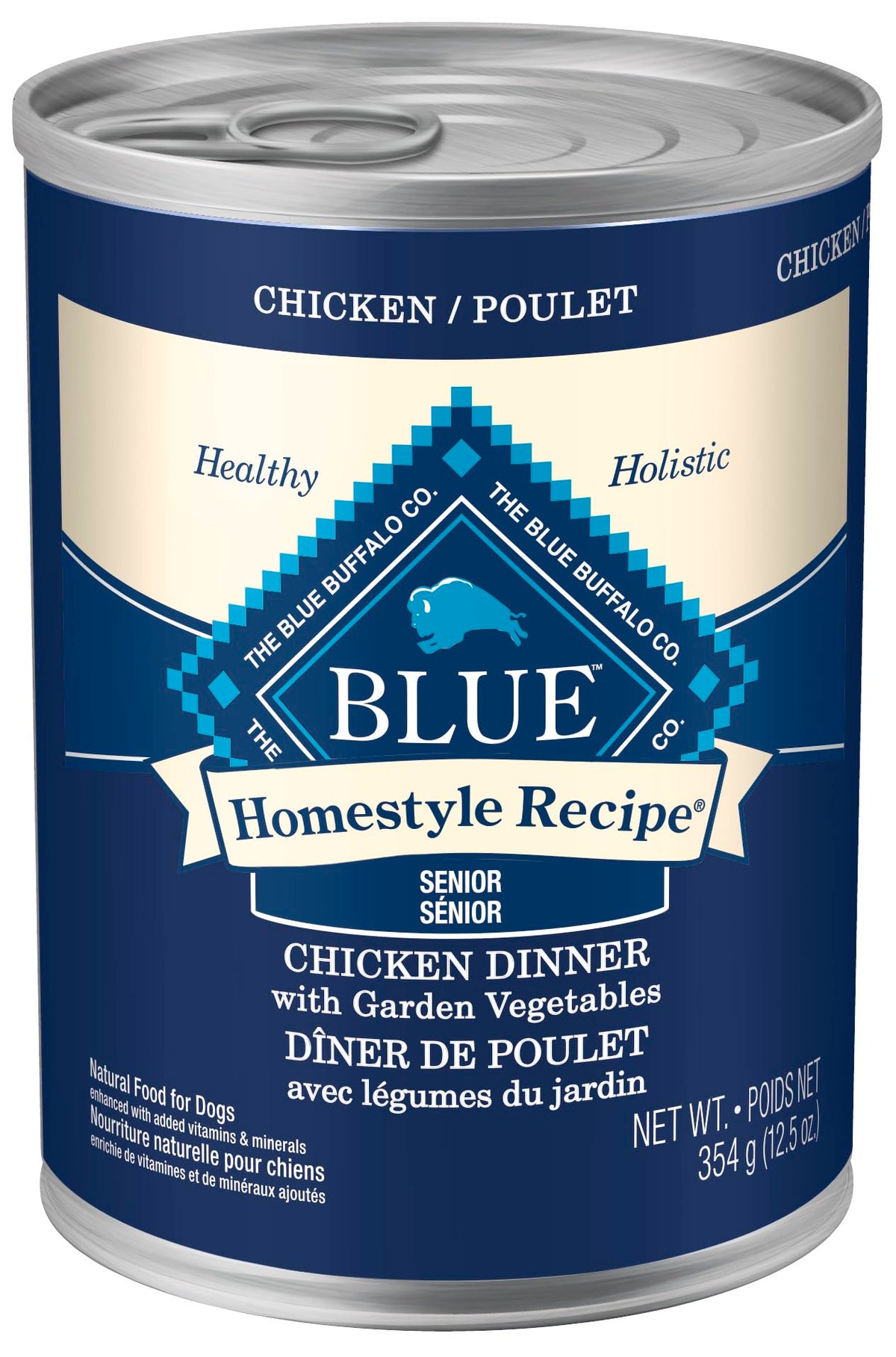 Blue Buffalo front packaging showing product name and senior formula benefits