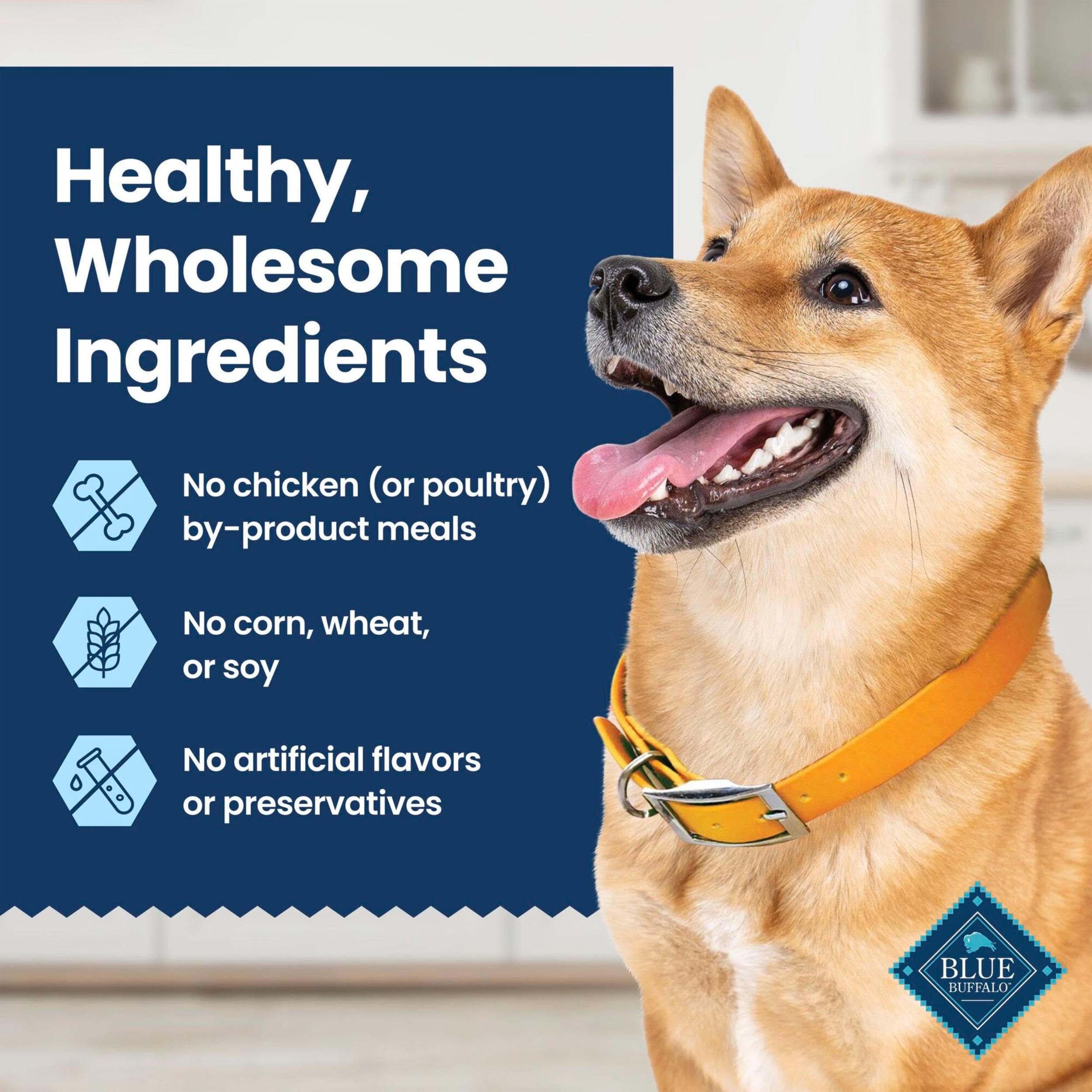 Blue Buffalo label highlighting real chicken and spearmint ingredients
