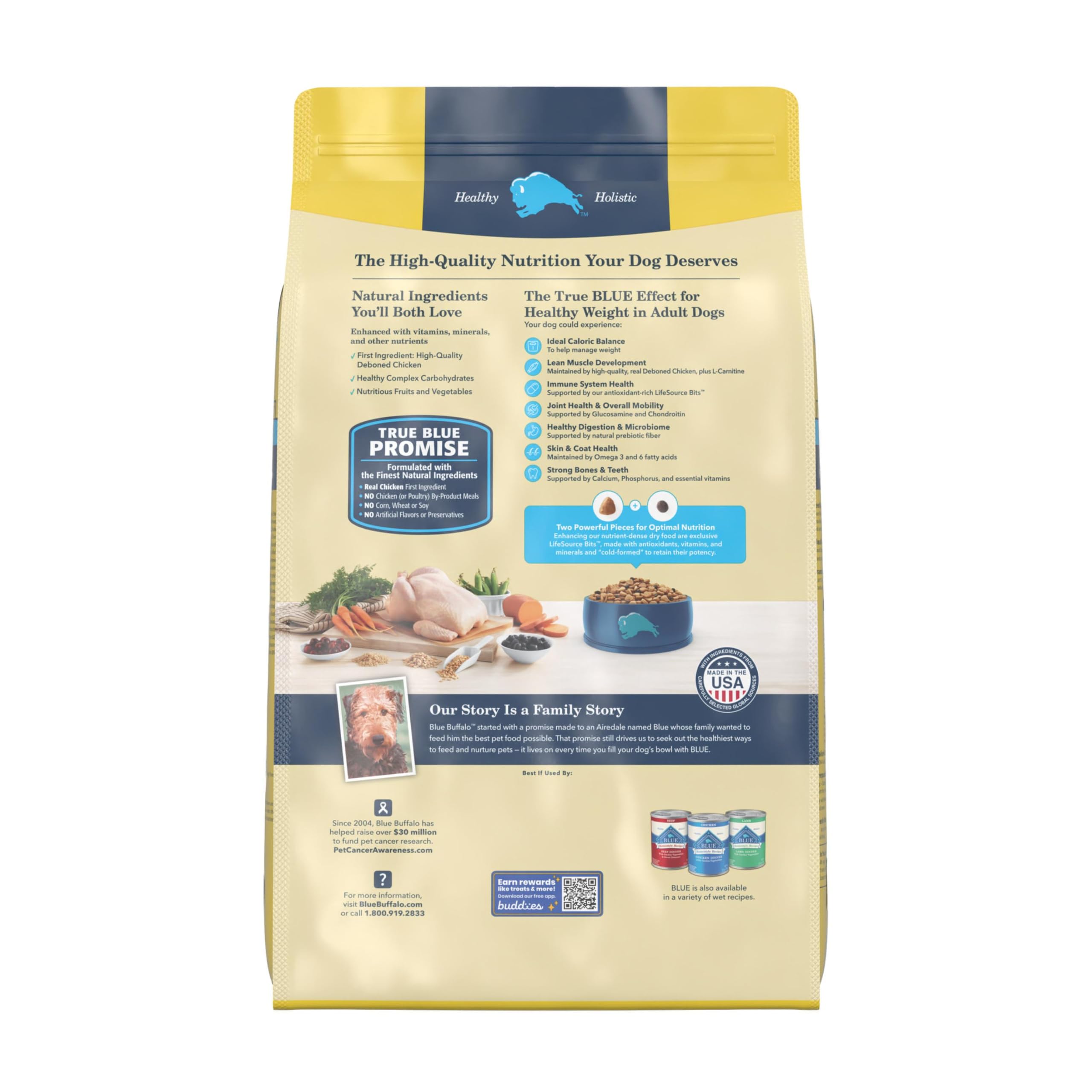 Blue Buffalo kibble close-up showing texture and protein quality