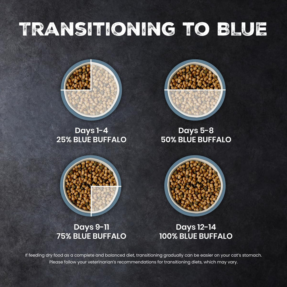 Blue Buffalo kibble next to kitten paw showing appropriate bite size