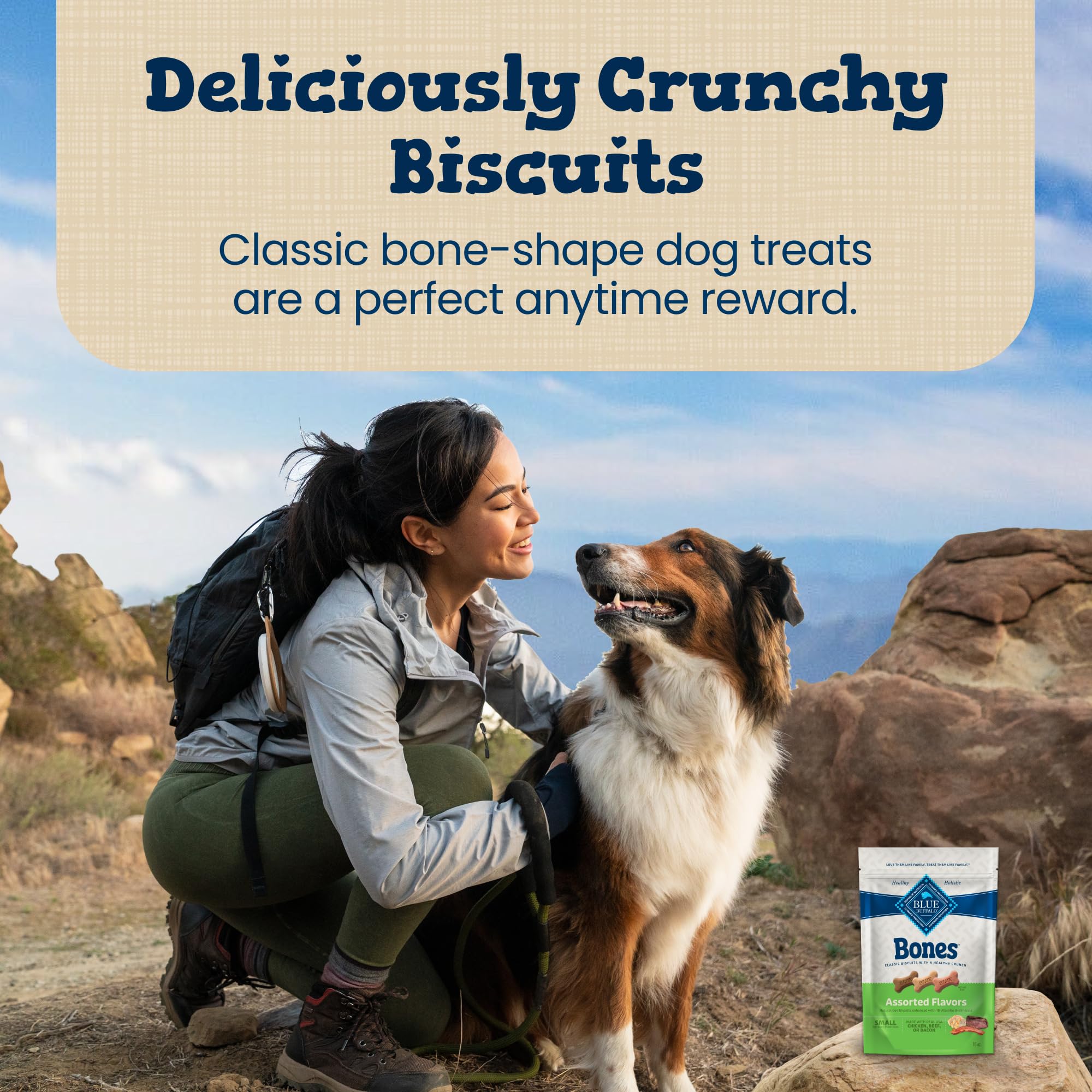 Blue Buffalo open resealable bag maintaining biscuit freshness