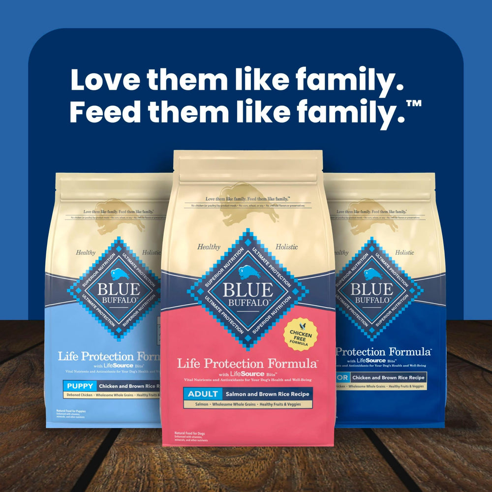 Backside of Blue Buffalo package displaying ingredient list and product claims