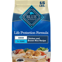 Blue Buffalo front bag view showing senior formula and benefits