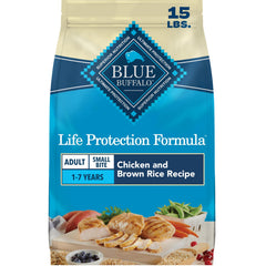 Blue Buffalo front packaging showing small-bite chicken formula benefits