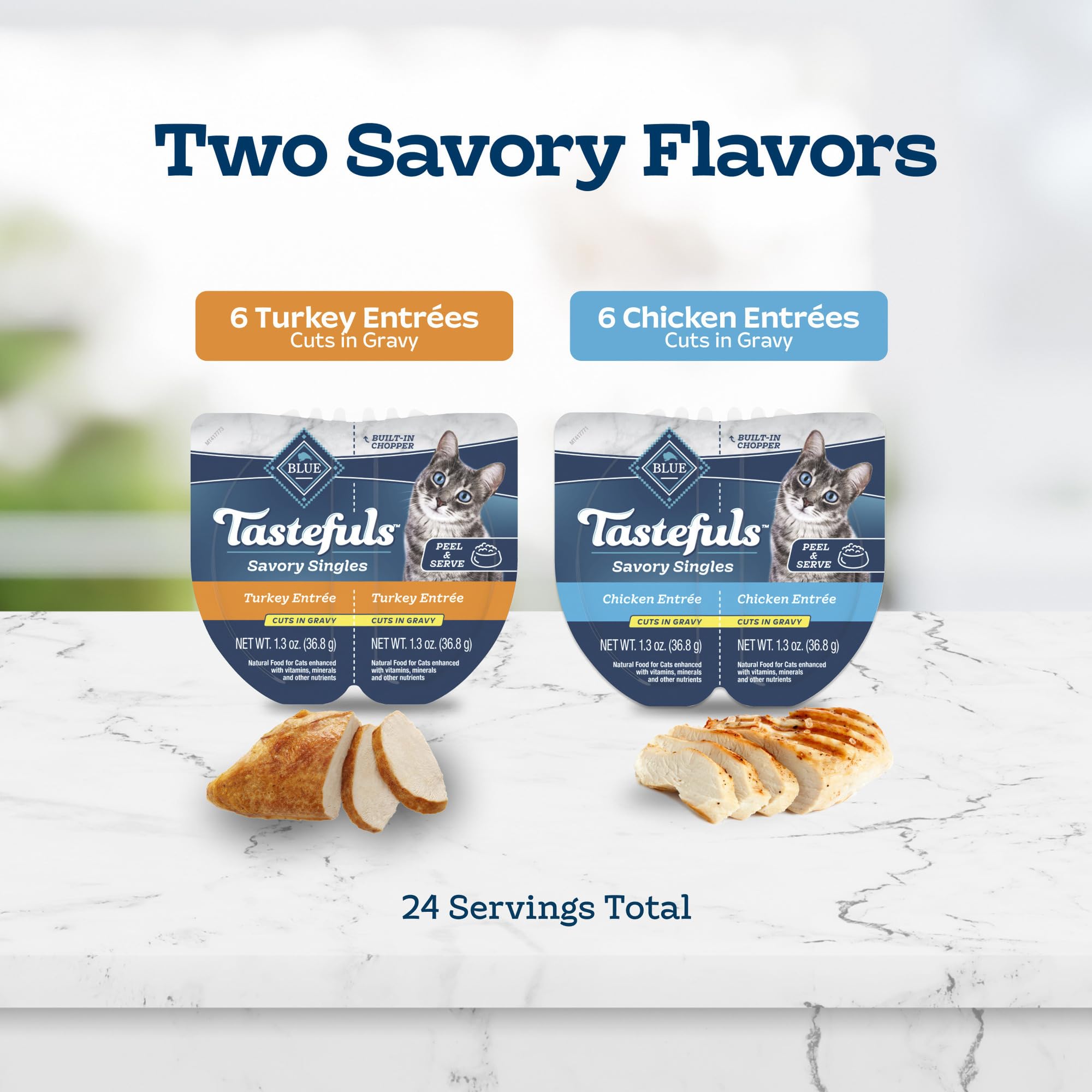 Blue Buffalo visible chicken cuts detail emphasizing real poultry ingredient